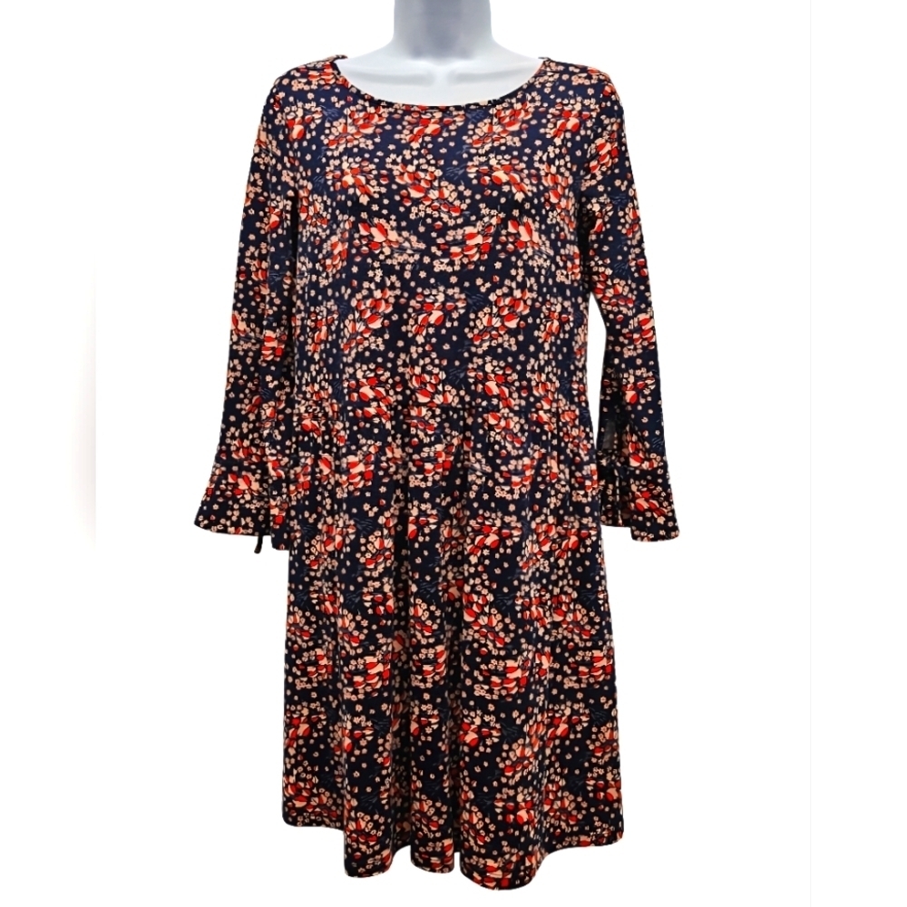 0104 Boden Scoopneck Floral Dress Navy Pockets Mini Office Casual Size US 4P